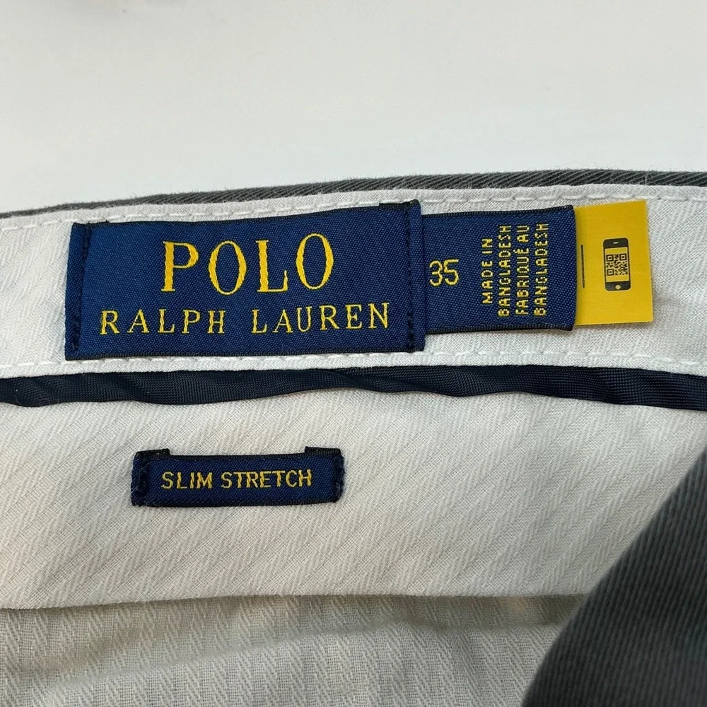 Polo Ralph Lauren Slim Stretch Chino Shorts Men 35 Grey Solid Flat Front Casual